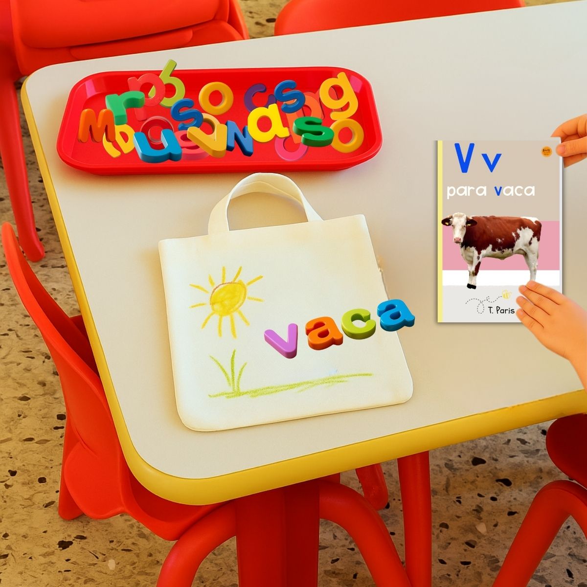 Spanish Phonics Book for Children – V para vaca, Ages 3-6, Learn to Read