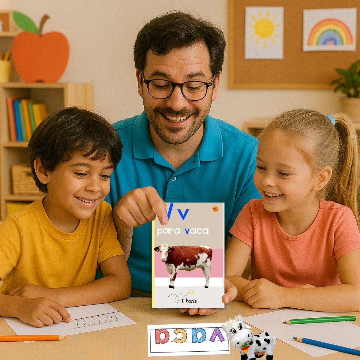 Spanish Phonics Book for Children – V para vaca, Ages 3-6, Learn to Read