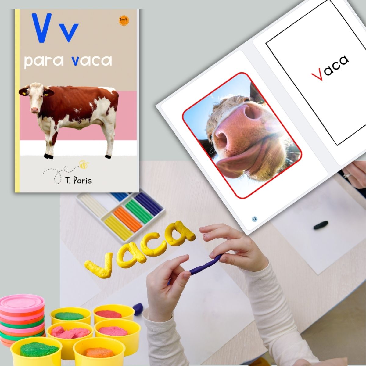 Spanish Phonics Book for Children – V para vaca, Ages 3-6, Learn to Read