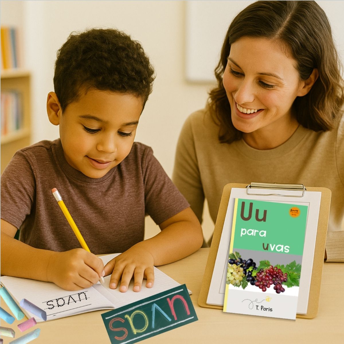 Spanish Phonics Book for Children – U para uvas, Ages 3-6, Learn to Read
