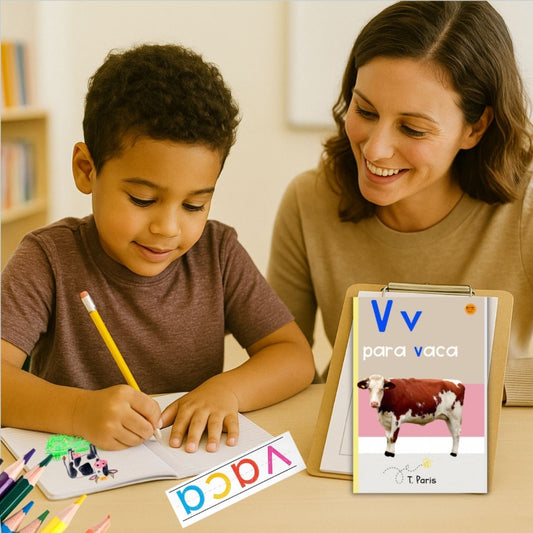 Spanish Phonics Book for Children – V para vaca, Ages 3-6, Learn to Read
