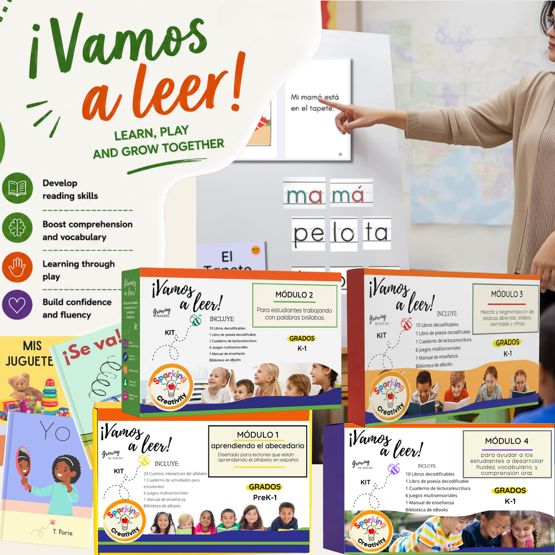 reading lesson with Spanish decodable books