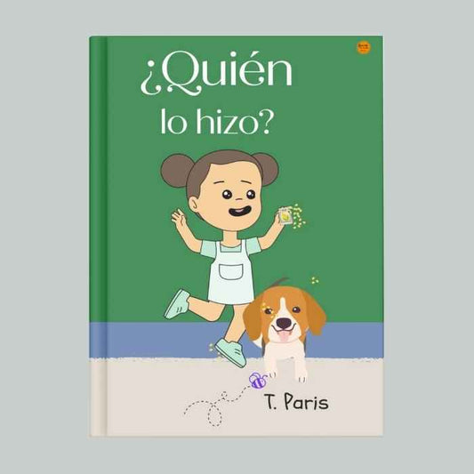 Book cover with a child and dog illustration and text '¿Quién lo hizo?' on a green background