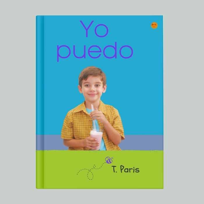 Book cover with a child holding a spoon and a blue background
