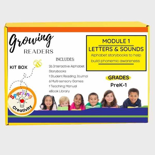 Kit box for 'Growing Readers' with children's faces on a white background