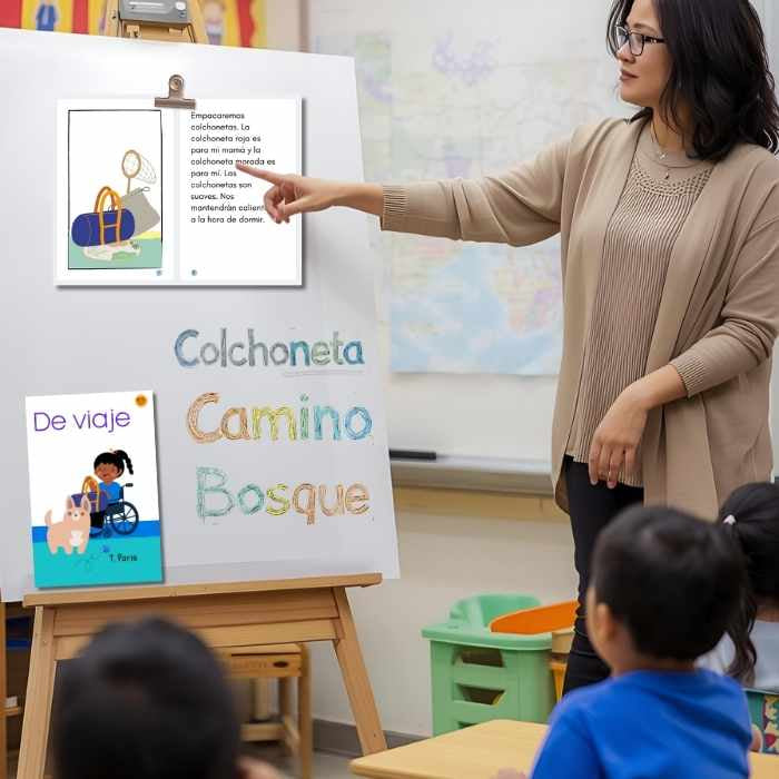 Teacher pointing at a whiteboard with children in a classroom setting