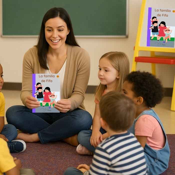 Teacher reading a book to children in a classroom setting