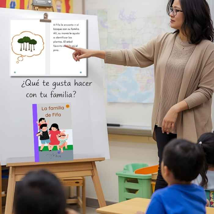Teacher pointing at a whiteboard with children in a classroom setting